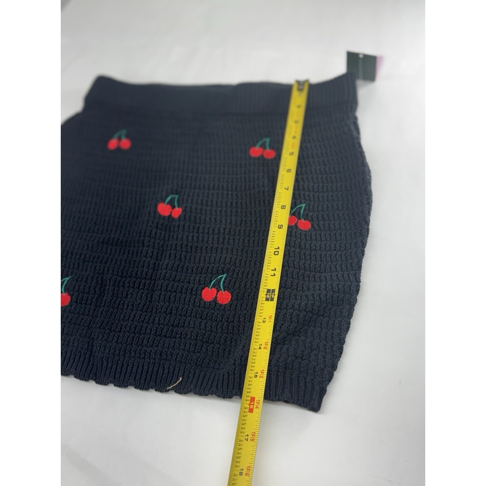 Wild Fable Black Crochet Knit Skirt Block With Embrodried Cherries Medium - Picture 2 of 5